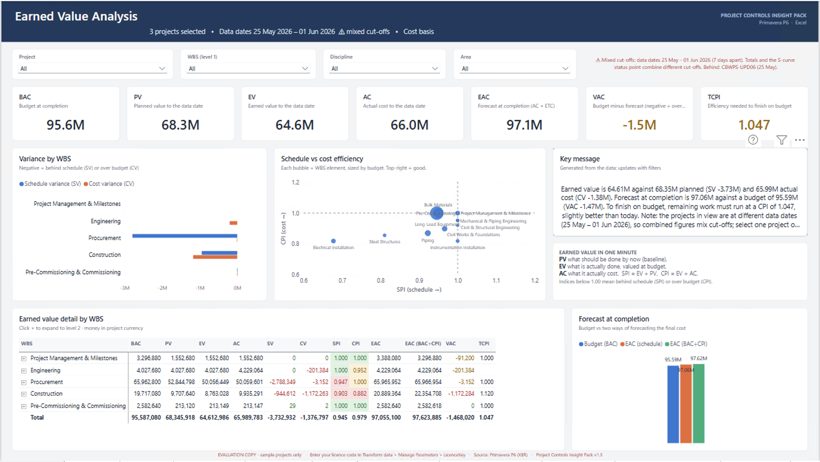 Earned value analysis page