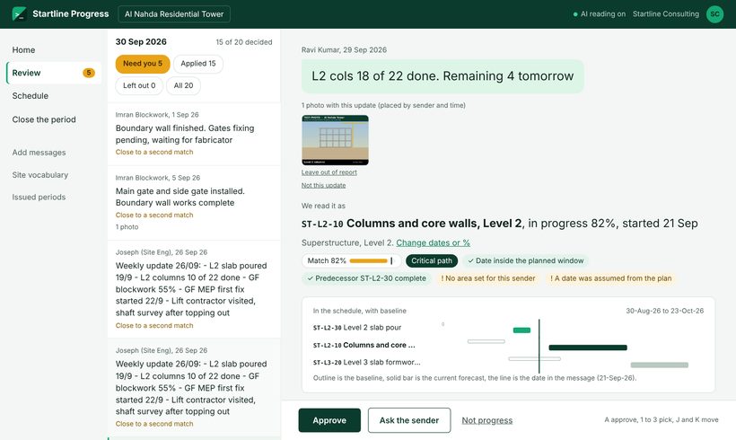Review screen showing a message, its photo, the activity it was read as and the checks